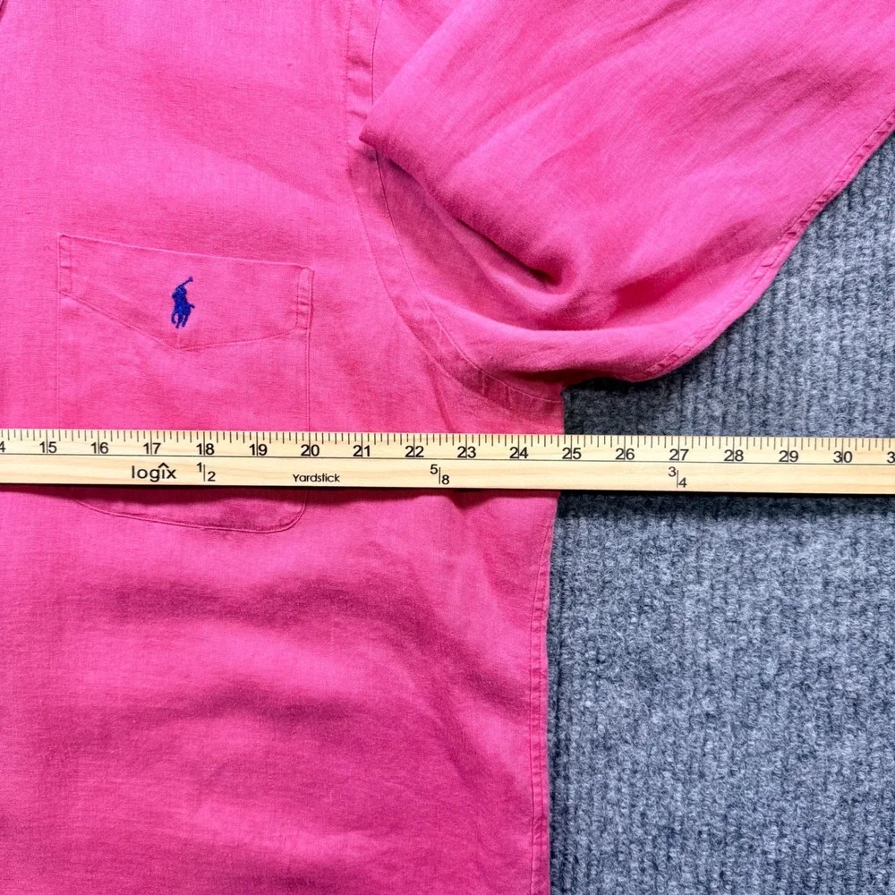 Ralph Lauren Mens XL Classic Fit Pink Linen Button Down Shirt Long Sleeve Pony